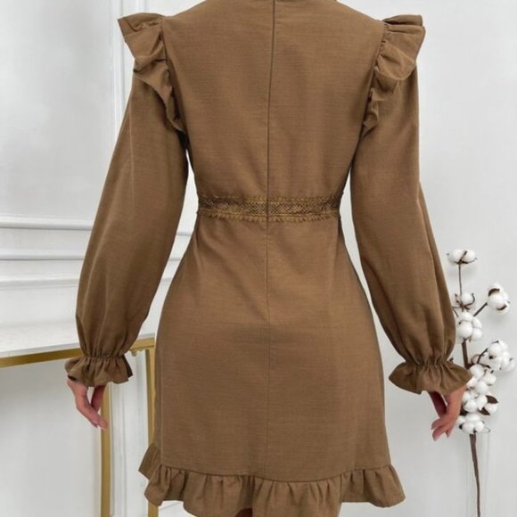 BOHO DOLLZ Plunging Neckline Mini Dress brown - Picture 2 of 6